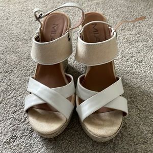 MIA white and rattan wedge sandals